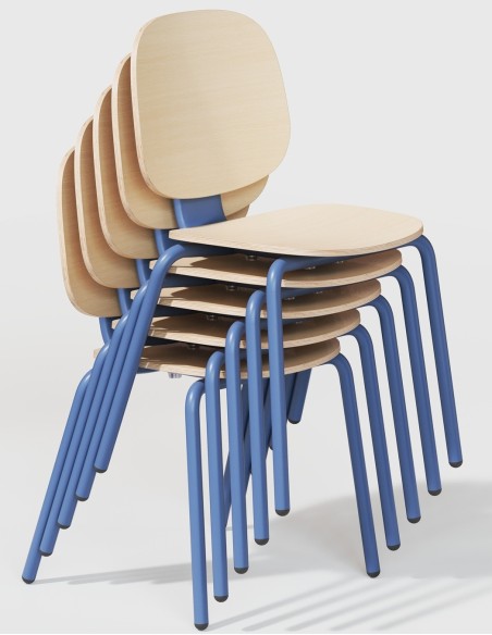 Silla COLMAR, apilable, azul, contrachapado revestido con HPL, color natural