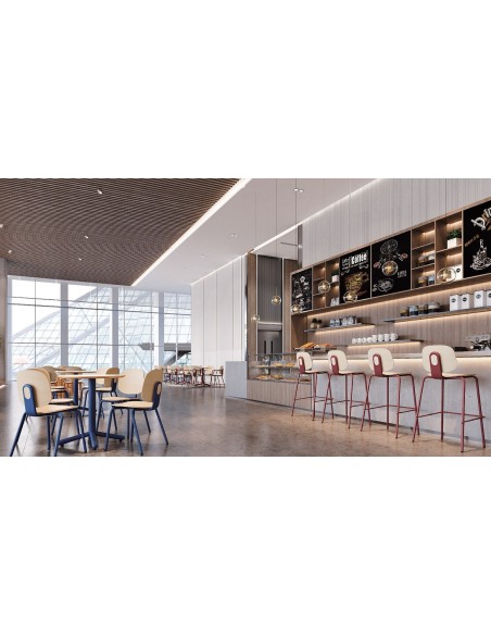 Silla COLMAR, apilable, azul, contrachapado revestido con HPL, color natural