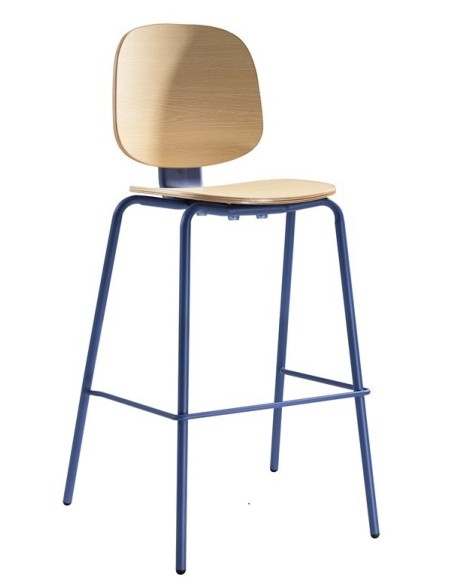 Taburete COLMAR, apilable, azul, contrachapado revestido con HPL, color natural