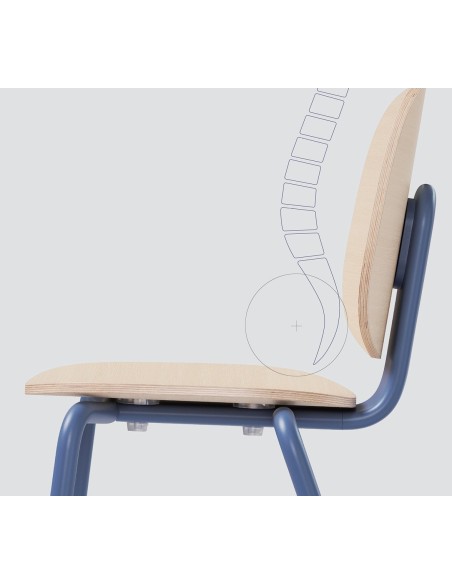 Taburete COLMAR, apilable, azul, contrachapado revestido con HPL, color natural