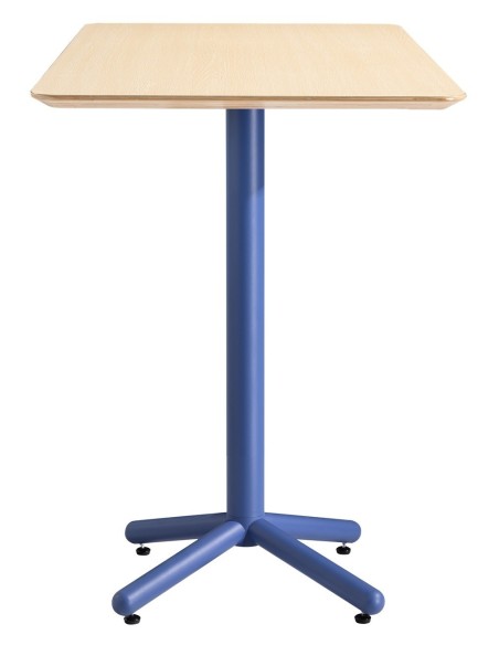 Mesa COLMAR, azul, tapa de contrachapado revestido con HPL, color natural, 70 x 70 cms