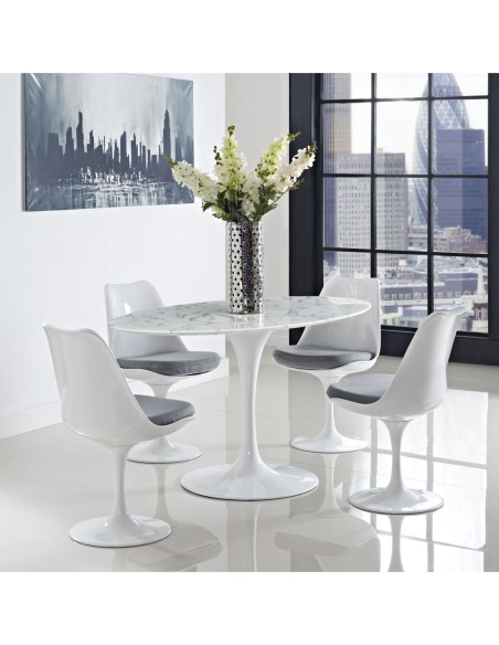 Mesa TUL, oval, fibra de vidrio, mármol blanco 160x90 cms