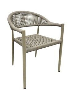 Sillón CANNES, apilable, aluminio, asiento y respaldo de cuerda beige