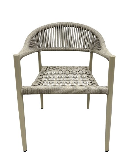 Sillón CANNES, apilable, aluminio, asiento y respaldo de cuerda beige