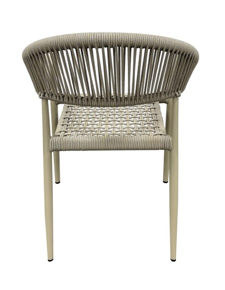 Sillón CANNES, apilable, aluminio, asiento y respaldo de cuerda beige