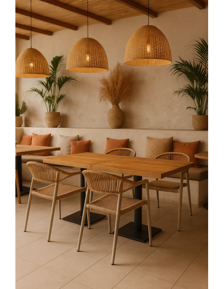 Sillón CANNES, apilable, aluminio, asiento y respaldo de cuerda beige