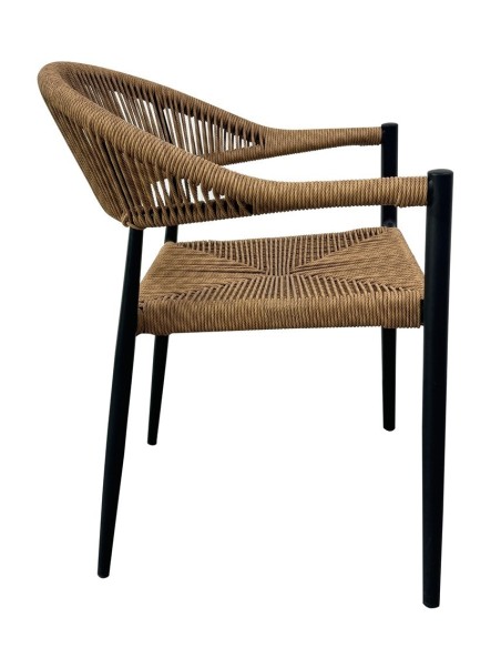 Sillón RIVIERA, apilable, aluminio, ratán marrón