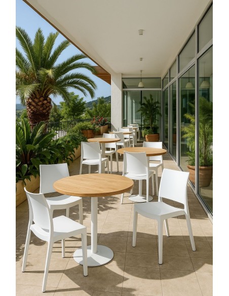Silla CAPRI, apilable, tratamiento anti UV, polipropileno blanco