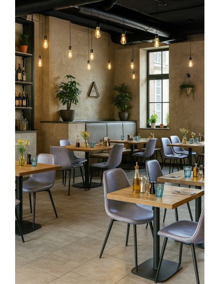 Silla PEÑAFIEL, metal, similpiel vintage gris