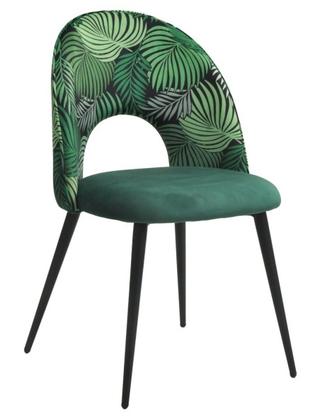 Silla ORQUIDEA, metal, tapizado velvet verde con respaldo floral a juego