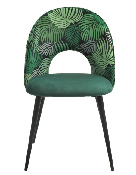 Silla ORQUIDEA, metal, tapizado velvet verde con respaldo floral a juego