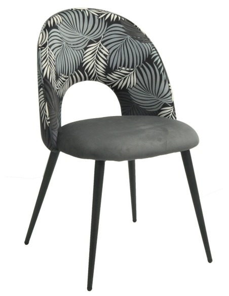 Silla ORQUIDEA, metal, tapizado velvet gris con respaldo floral a juego