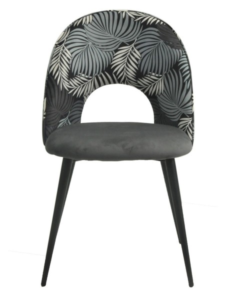 Silla ORQUIDEA, metal, tapizado velvet gris con respaldo floral a juego