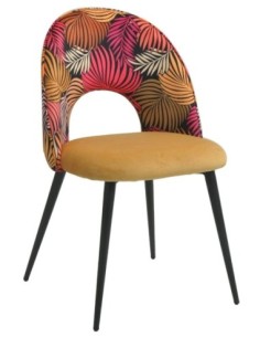 Silla ORQUIDEA, metal, tapizado velvet amarillo con respaldo floral a juego