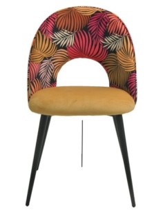 Silla ORQUIDEA, metal, tapizado velvet amarillo con respaldo floral a juego 2