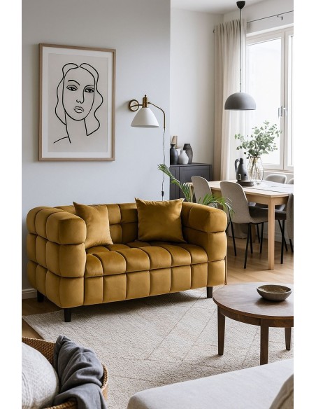 Sofá LORING, 2 plazas, tejido velvet camel 34