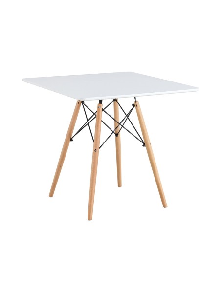 Mesa STAR, base madera, tapa blanca, 80 x 80 cms