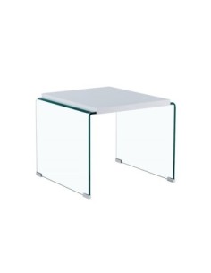 Mesa ARISTON, baja, lacada blanca, cristal, 60 x 63 cms