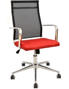 Sillón de oficina AUSTRIA, alto, malla negra, asiento rojo