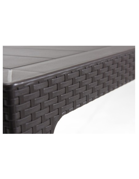 Mesa TROPICAL, ratán, polipropileno marrón chocolate, 150 x 90 cms