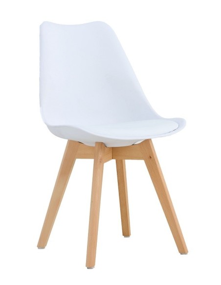 Silla TORRE 4P ( SU ), madera, polipropileno y cojín blanco
