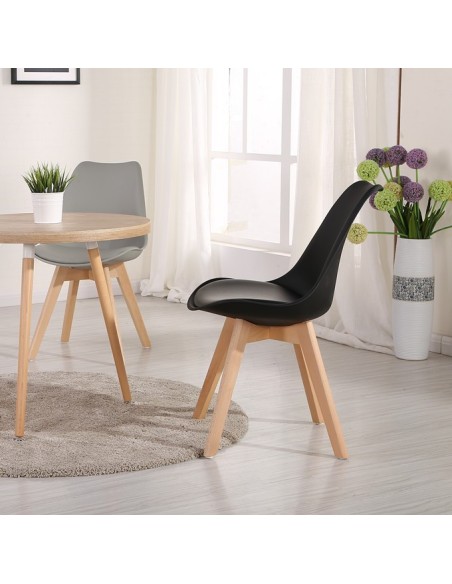Silla TORRE 4P ( SU ), madera, polipropileno y cojín negro