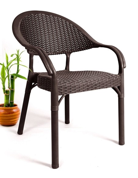 Sillón TORREMOLINOS, apilable, patas metálicas, polipropileno marrón chocolate