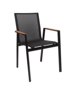 Sillón ROSAURO, apilable, aluminio, textilene negro