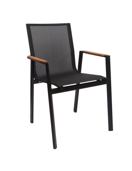 Sillón ROSAURO, apilable, aluminio, textilene negro