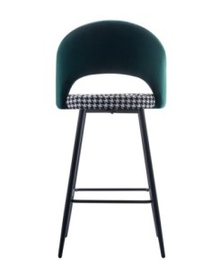 Taburete CLEO, metal, tapizado verde con pata de gallo 2