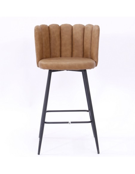 Taburete RAMSES, metal, tapizado similpiel marrón claro