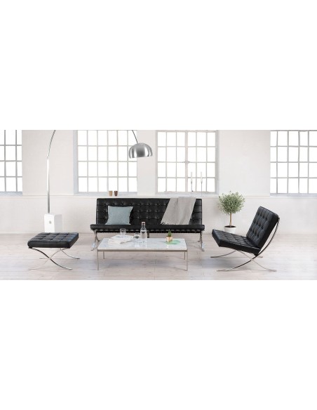 Ottoman BARNA (T), acero inoxidable, piel top negra