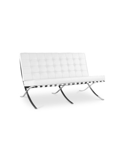 Sofá BARNA, 2 plazas, acero inoxidable, similpiel blanca